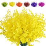 RECUTMS Artificial Flowers, Fake Outdoor UV Resistant Plants Faux Plastic Greenery Shrubs Indoor Outside Hanging Planter Home Kitchen Office Wedding, Garden Decor(Pure Yellow Eucalyptus), 8 Pcs