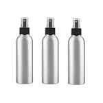 3PCS Silver Empty Aluminum Spray Bottle Jars with Black Spray Head Fine Mist Sprayer Atomizers Makeup Water Cosmetic Storage Containers Travel Hoder Dispenser for Perfume Toner Emollient Water