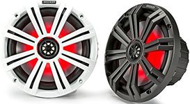 Kicker KM 6.5 Inch Marine UV Treated Speakers, Charcoal and White Grilles with 7 Color LED System Included