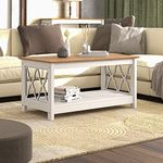 Galano Nova Coffee Table - Modern Distressed Oak Finish - Storage Cabinet for Entryway - Foyer - Living Room - Bedroom - Space Saving (White/Oak)