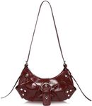 JENSVOIR Shoulder Bag for Women - Burgundy PU Leather Purse Adjustable Strap Hobo Crossbody Handbag with Zipper Closure