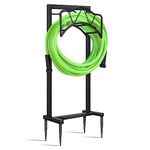 Garden Hose Holder - Water Hose Holders for Outside，Hose Stand Outdoor Freestanding,Upgraded Hose Holder Stand with 4 Ground Nails, Heavy Duty Metal Hose Hanger,Holds 150-feet Hose,Black