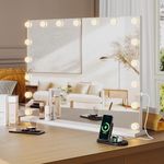 GAOMON 2024 New Vanity Mirror with Lights with USB Charging Port, Makeup Mirror with 17 LED Bulbs, 3 Colors Modes, and 3X Detachable Magnification Mirror for Tabletop, Metal Frame, White (32 x 24)