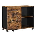 VASAGLE 3 Drawer Filing Cabinet Mobile Lateral File Cabinet with Open Compartments for A4 Letter Document Printer Stand Industrial Rustic Brown Black OFC041B01