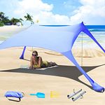 CUUPO 7×7 FT Beach Tent Sun Shelter UPF50+ UV Protection, Outdoor Canopy Tent Sun Shade with 2 Poles for Camping, Beach, Fishing, Backyard and Picnics with Sandproof Beach Blanket Royal Blue