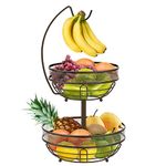 Mutool Fruit Basket, 2 Tier Fruit Bowl with Banana Hanger for Kitchen Counter, Metal Detachable Fruit Racks Storage Holder Keeps Fruits and Vegs Fresh (Bronze)