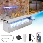 GarveeLife Pool Fountain Stainless Steel Pool Waterfall Spillway 11.8" x 4.5" x 3.1"(W x D x H) with 9 Colors Led Strip Light for Garden Patio Swimming Pool Decoration
