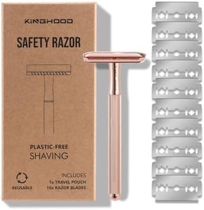 KINGHOOD Copper Double Edge Safety Razor with 10 Razor Blades, Long Handle & Weighted Razor, Single Blade for Sensitive Skin