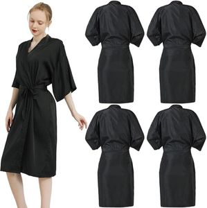 WUWEOT 4 Pack Salon Client Gown Robes Cape, Waterproof Hair Dye Cape, 43 Inch Long Black Soft Kimono Style Barber Smock for Hair Stylist with Adjustable Tie to Hair Cutting, Hair Coloring