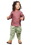 POLKA TOTS Full Sleeve Dinosaur Embroidery Angrakha Top With Dhoti - Pink - 0-3 M