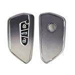 kwmobile Key Cover Compatible with VW Golf 8 3 Button Car Key - Soft TPU Car Key Fob Protector Case - Dark Grey/Silver