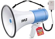 Pyle Megaphone - Portable PA Bullhorn - Built-In Siren, 50W Adjustable Volume Control in 1200 Yard Range, Ideal for Outdoor Sports, Cheerleading, Coaches & Safety Drills, Blue & White