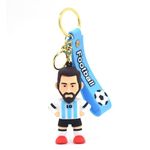 Daiyamondo Cheers on Your Favorite Team With Your Favorite Football Player Jersey 3D Rubber keychain With Long Ribbon - A Vibrant Accessory for Soccer Fans and Collectors (White Blue Messi)