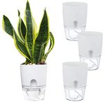 Self Watering Pots for Indoor Plants, 4 Pack 4.1 inch African Violet Pots, Modern Decorative Plant Pots with Transparent Water Reservoir, Perfect for Indoor House Plants, Flowers (White)