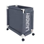 HOKIPO Oxford Fabric Laundry Basket With Wheels | Laundry Hamper with Lid Cover | Rolling Laundry Clothes Basket Trolley, 65x30x58 cm, Grey (AR4849)