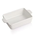 SWEEJAR Ceramic Baking Dish, Rectangular Small Baking Pan with Double Handles, 22OZ for Cooking, Brownie, Kitchen, 6.5 x 4.9 x 1.8 Inches (White)