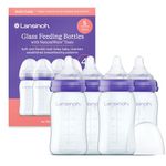 Lansinoh Glass Baby Bottle + NaturalWave™ Slow Flow Teat with Anti Colic Air Vent - 4 x 160ml - BPA & BPS-Free - Breastfeeding Bottle Feeding: Clinically Proven to Reduce Nipple Confusion