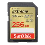 SanDisk 256GB Extreme SDXC card, SD card up to 180MB/s, V30 Memory card, UHS-I, Class, 10, U3, V30, RescuePro Deluxe data recovery software.