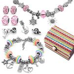 Jewellery Making Kit for Girls, Bracelet Making Kits with Charms Pendants Rainbow Silver Plated Beads Chains for Jewellery, Arts and Crafts Sets for Kids Friendship Christmas Gifts Age 8-12