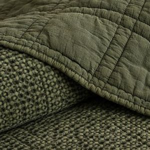 PHF Stone-Washed 100% Cotton Waffle Quilt Set King Size (106"x90") – 3PC Lightweight Diamond Quilted Bedspread for All Season, Soft Vintage Coverlet for Home Decor, Moss