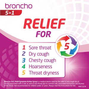 Broncho 5-in-1 Cough Syrup, 200ml – Multi-Symptom Relief