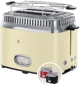Russell Hobbs Grille Pain [Design Vintage Premium] Retro Crème (2 Tranches, 6 niveaux de brunnissage rapide, Fonction annulation, décongélation & réchauffage Viennoiserie, 1300W) Toaster 21682-56