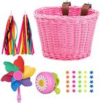 Pink Bicycle Basket for Girls, Adjustable Front Handlebar Bike Basket with Bike Streamers Set Bell/Bicycle Windmill/Bicycle Wheel Beads DIY Bike Decoration Accessories Kit Gift