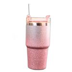 Not Available 600 ml Tumbler Pink Glitter Gradient Cup Stainless Steel Double Wall Vacuum Insulated Car Mug with Straw and Lid for Cold and Hot Beverages (Pink)