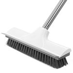 Newthinking Floor Scrubbing Brush with Long Handle, Heavy Duty Stiff Bristle Floor Brush with Squeegee for Cleaning Bathroom Deck Tile Patio, White