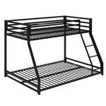 DHP Miles Low Metal Bunk Bed Frame for Kids, With Built-in Ladder, High Guardrail and Metal Slats, Floor Bed Bottom Bunk, No Boxspring Required, For Small Spaces, Twin-Over-Full, Black