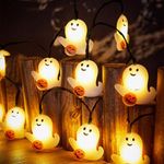 Solar Ghost String Lights, 24Ft/7M 50LED Cute Ghost Solar Fairy Holiday Halloween String Lights for Garden Easter Party Outdoor-Decor