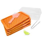 ORNA Round Ice Cube Tray with Lid, Bin, Scoop and Tongs - Ice Ball Maker 0.55in x 104 pcs, 4 Trays – Ice Sphere Mould for Chilling Whiskey, Tea, Coffee, Cocktail – Orange