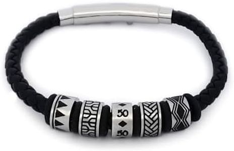 Aloha Pulsera cumpleaños 40 y 50 años hombre idea regalo acero ecopiel ajustable, Talla única, Cuero sintético, Negro, 50MAN