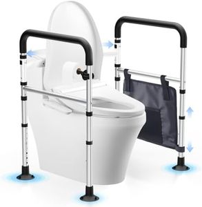 WHLICKS Toilet Safety Rails, Height & Width Adjustable Detachable Toilet Safety Frame for Seniors, Elderly & Disabled, Foldable Handicap Toilet Rails with Handles Storage Bag, Tissue Holder (350LB)