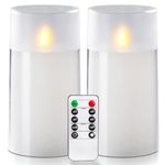 Homemory Realistic Flameless Candles with Flickering Flame, LED Candles, Battery Operated Candles with Remote and Timers, Frosted Acrylic, Outdoor Waterproof, 3.15"x6", Set of 2