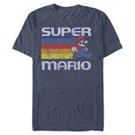 Nintendo Men's Super Mario Running Retro Stripe T Shirt, Navy Blue Heather, L UK