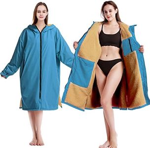 MUTAO Swim Parka, Windproof Warm Surf Poncho Waterproof Changing Robe for Swimming Surfing Camping Outdoor Activities （Blue）