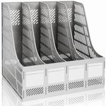 KXF Sturdy HIPS Plastic A4 File Organiser Desktop File Organizer Documents File Holder Office Desk Storage Kitchen Organiser File Rack Dividers 4 Compartments File Frame File Cabinet For Home School