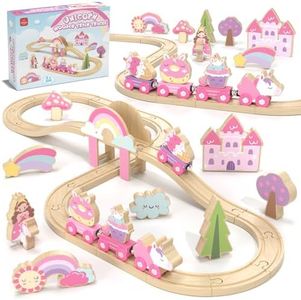 Lehoo Castle Wooden Toys, Wooden Train Set, Unicorn Toys for Girls Trains & Train Sets, Kids Toy s for 3 4 5 Year Old Boys, STEM Toy for Boys Girls
