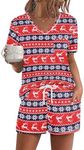 Ekouaer Women's Pajamas Sets Short Sleeve Lounge Sets Sleepwear Casual Two Piece Pjs With Pockets Christmas X-Large