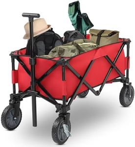 Outvita Chariot de Plage Pliable pour Extérieur Camping、Jardin | Capacité 100 kg | Poignée Réglable, Chariot de Transport à roulettes Tout Terrain - Rouge