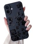 MINSCOSE Compatible with iPhone 16 6.1 inch Case,Cute Butterfly Flower Floral Cool Black Solid Design,Soft Silicone Slim Thin Girly Phone Case Protective Shockproof Cover for Women Girls-Rose