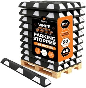 Xpose Safety 48" Heavy Duty Rubber Parking Stopper (Bulk Full Pallet 50 Pack) – Wheel Stops, Lot Bumpers & Parking Curb for Garage, Driveway or Ramp – Car Bumper Stops with White Reflective Strips