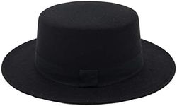 Generic Trendy Fedora Hat for Women Solid Color Wide Brim Wool Panama Hat Two Tone Classic Casual Jazz Hat Adjustable (Black, One Size)