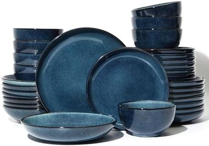 Pokini Stoneware Dinnerware Sets for 8, 32pcs Plates and Bowls Sets Dishes