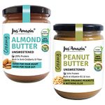 Jus' Amazin Creamy Almond Butter & Peanut Butter - Unsweetened - Vegan, Gluten Free & Keto - Combo Pack (500g Each)