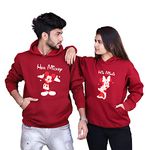 The Tee Shop Unisex Adult Cotton Hooded Round Neck Warm Printed King & Queen Hoodies Pullover (Maroon, Male - L, Female - S) - Pack of 2