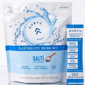 Auryu Electrolyte Drink Mix Salti – Unflavored Hydration Powder with 1000mg Sodium, Potassium, Magnesium, Zinc & B Vitamins – 30 Sticks