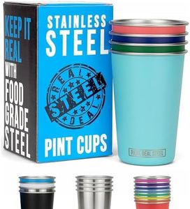 Real Deal Steel Party Pints: 16 oz Pint Cups, Stackable Tumblers, Eco Friendly Premium Metal Drinking Glasses