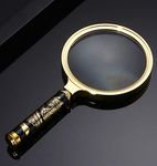 Magnifying Glass 6X + 8X Magnification Magnifier Handheld Magnifier for Science, Reading Book, Inspection. (6X Gold)